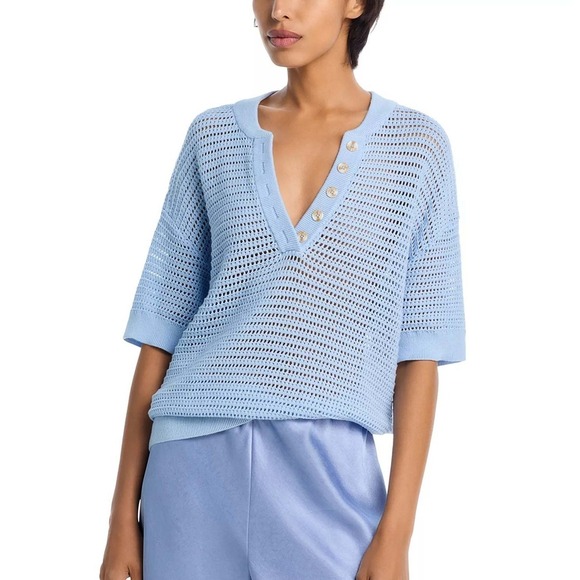 Varley Sweaters - NEW Varley Callie Cotton Knit Top Light Blue Women's Large NWT Minimalist Chic
